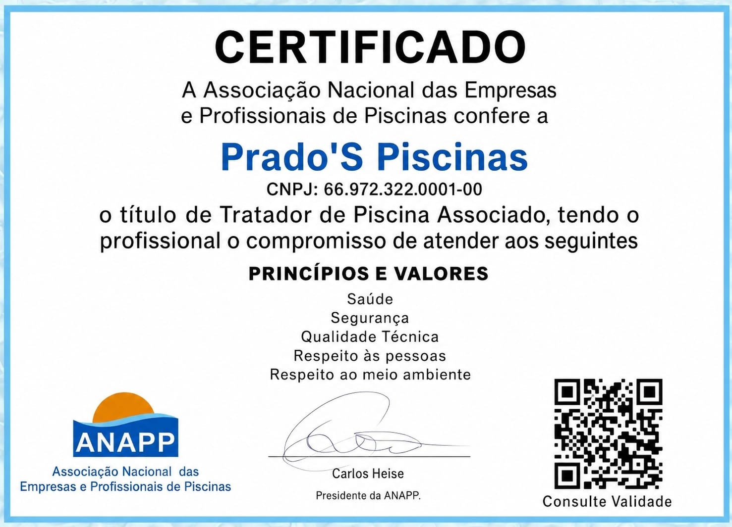Certificado ANAPP - Tratador de Piscina Associado